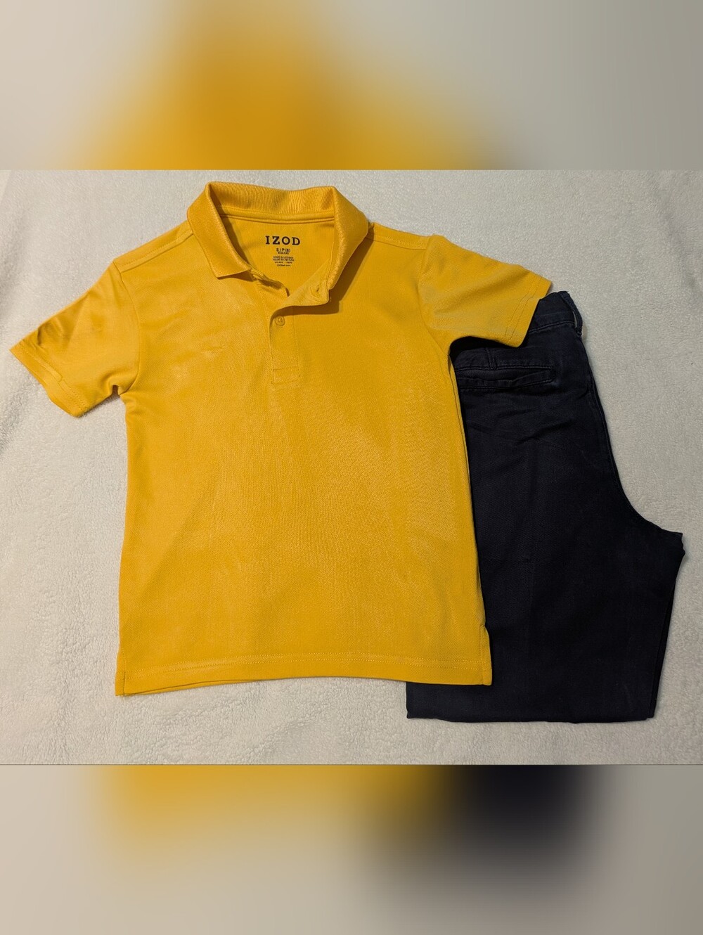 Boys School Uniform Set - Gold IZOD Polo & Navy Chinos